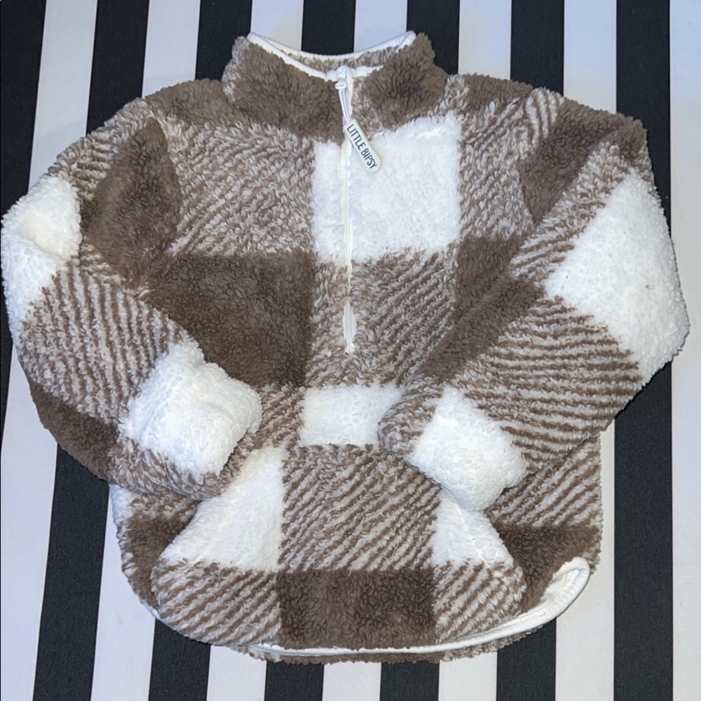 Cozy Brown and White Plaid Little Bipsy Pullover